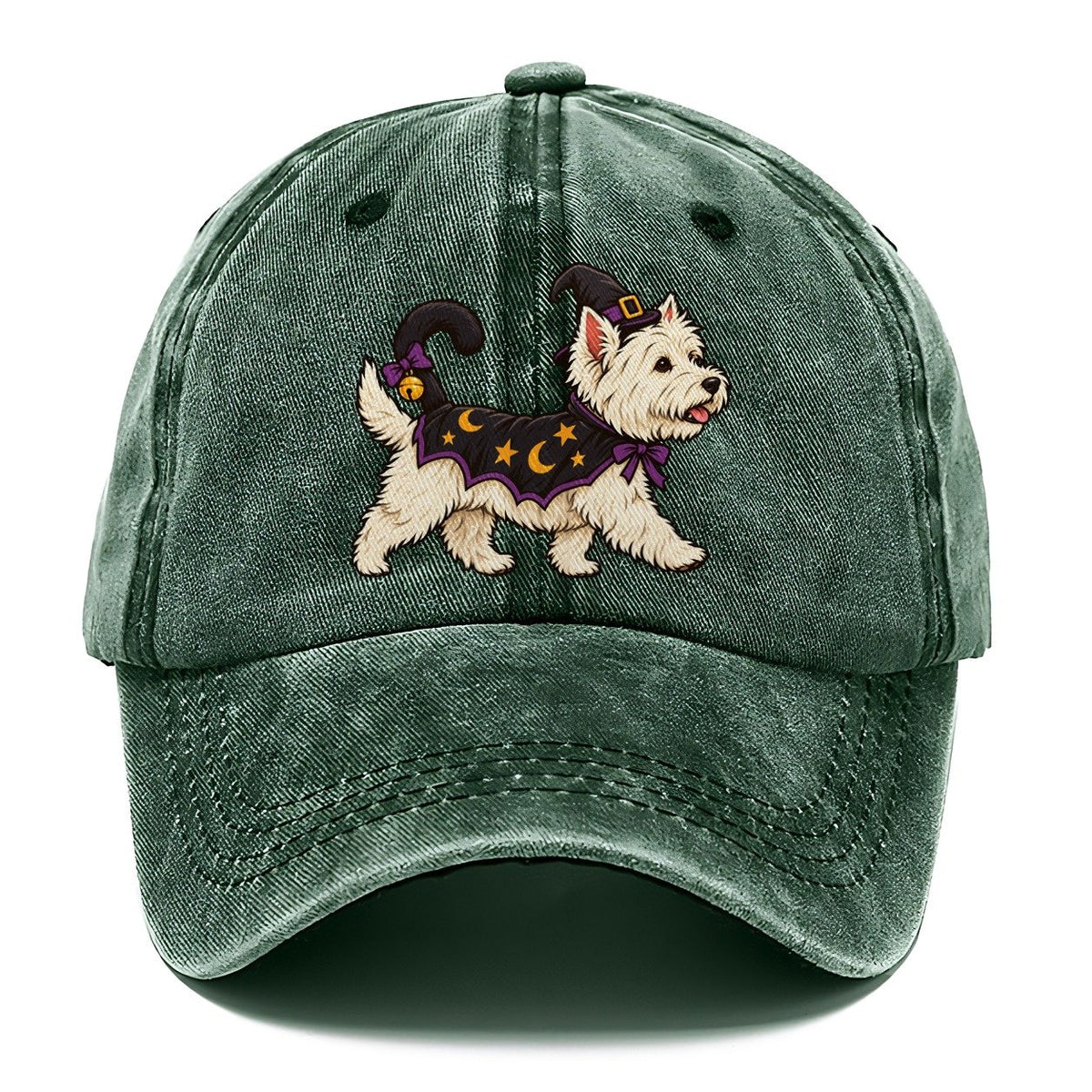 One West Highland Terrier In Halloween Costume Little Witch S Cat Familiar Costume With A Tiny Hat Halloween Dog Parade Classic Cap – Forest Mist