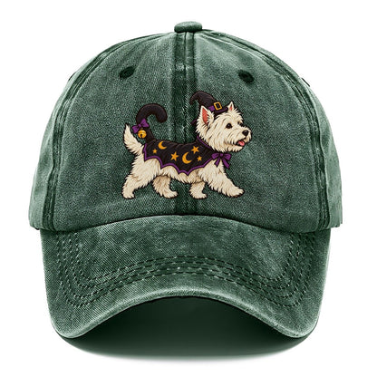 One West Highland Terrier In Halloween Costume Little Witch S Cat Familiar Costume With A Tiny Hat Halloween Dog Parade Classic Cap – Forest Mist