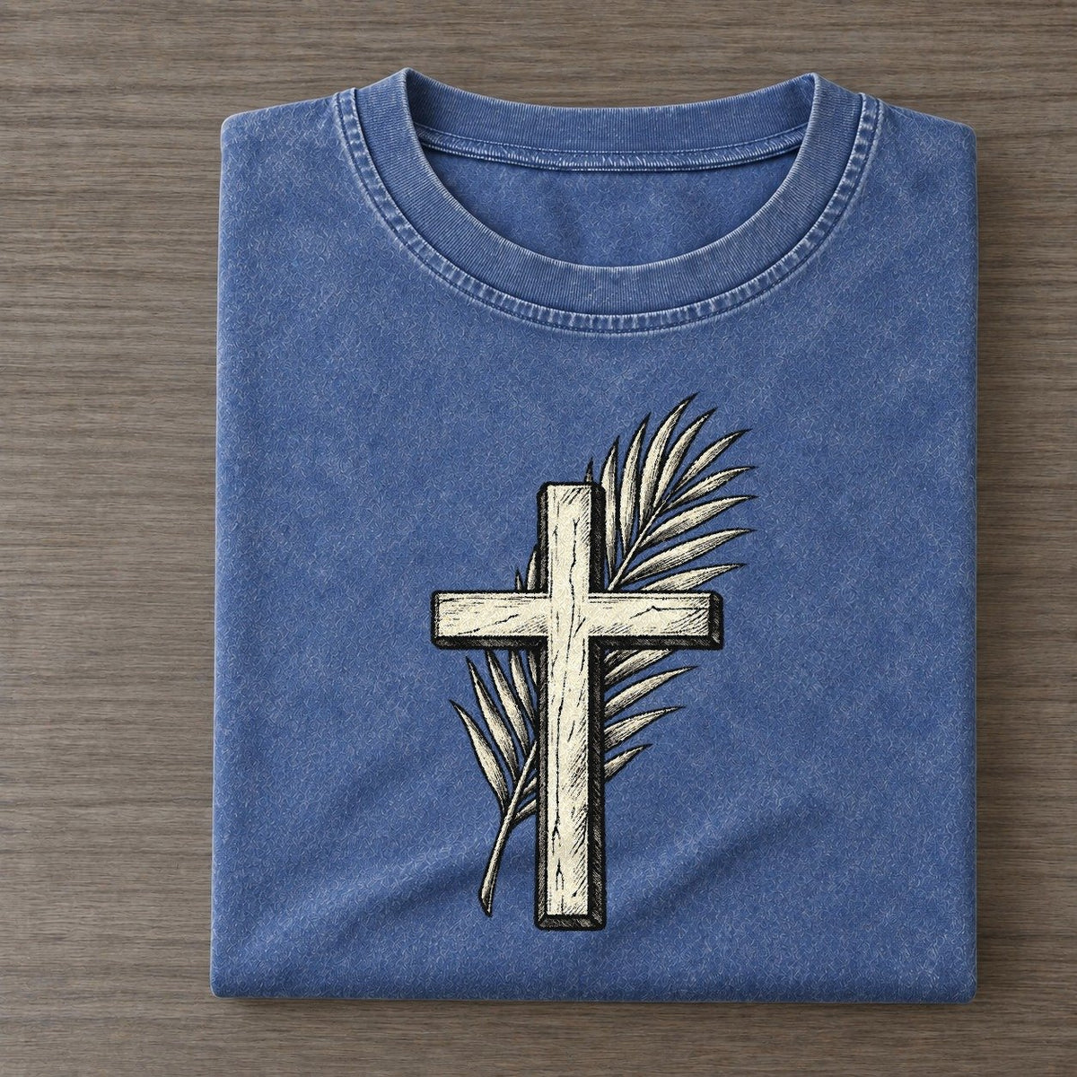 Christian Palm Sunday Branch World Faiths Ink Figures Vintage T-shirt – Washed Blue