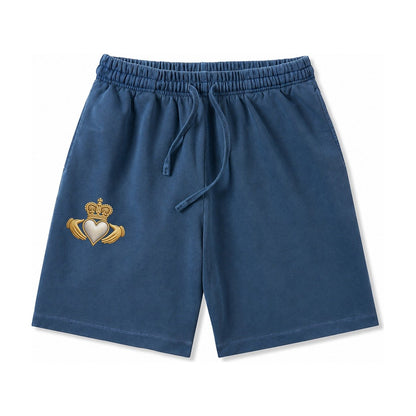 Claddagh Symbol Washed Shorts – Denim Blue