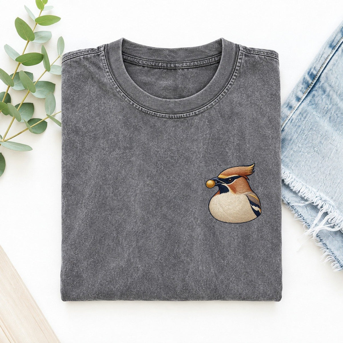 Waxwing Berry Poise Left Chest Vintage T-shirt – Grey
