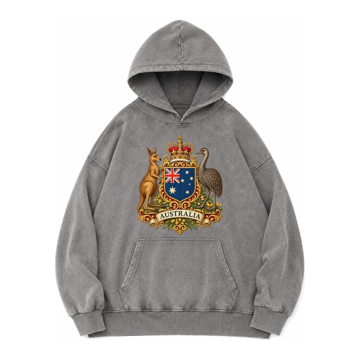 Heritage Coat Badge Vintage Washed Hoodie – Grey