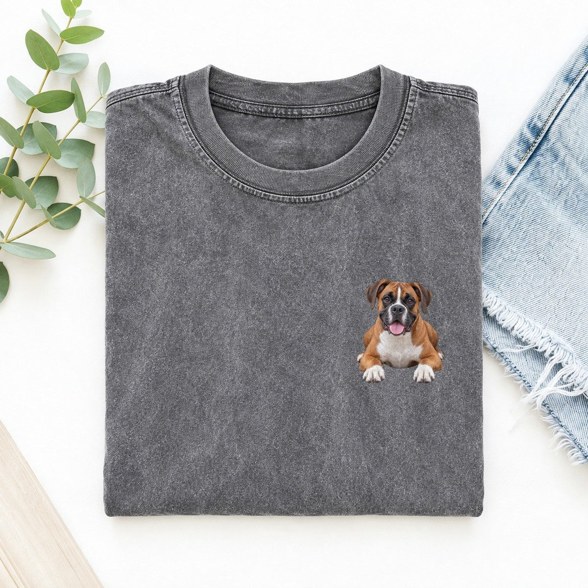 Boxer Lying Down Left Chest Vintage T-shirt – Grey