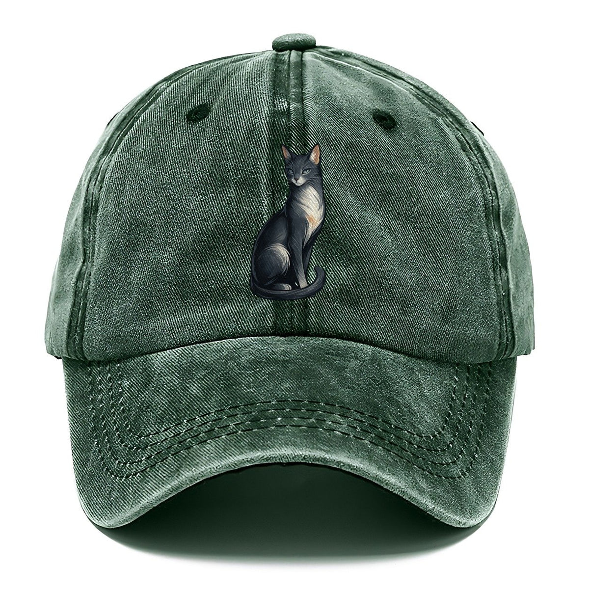 Blue-Eyed Gray Cat Classic Cap – Forest Mist