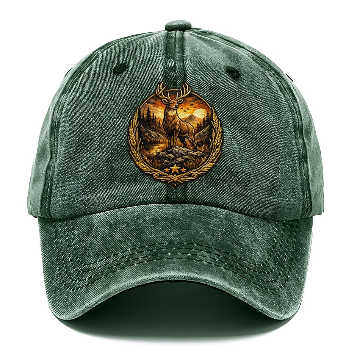 Majestic Stag Sunset Wilderness Crest Classic Cap – Forest Mist