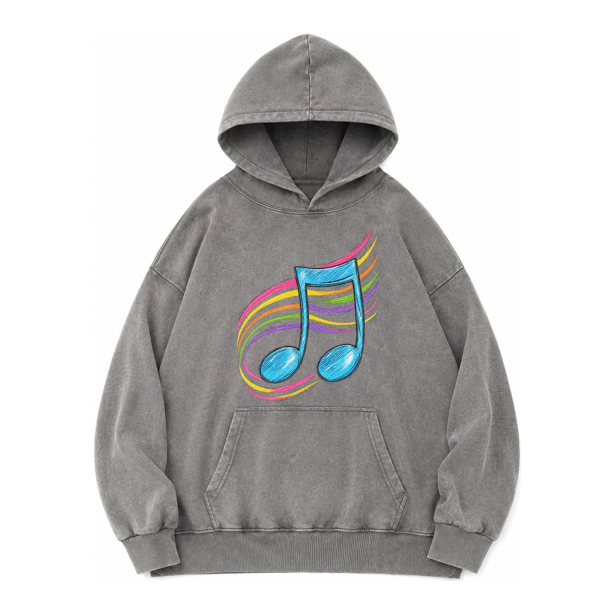 Musical Notes Headwear Vintage Washed Hoodie – Grey