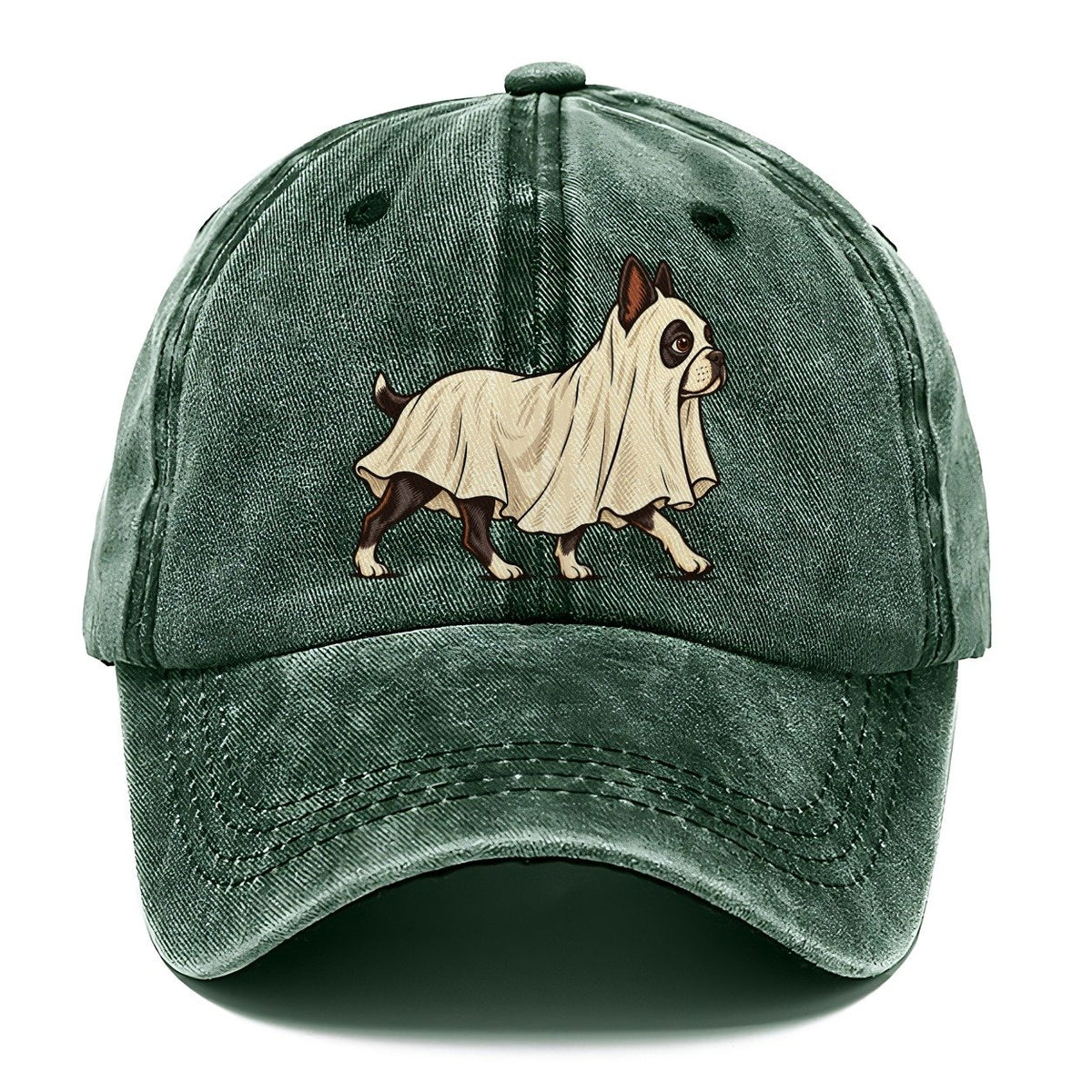 One Boston Terrier In Halloween Costume Ghost Draped In A Simple Sheet With Cut Eye Holes Halloween Dog Parade Classic Cap – Forest Mist