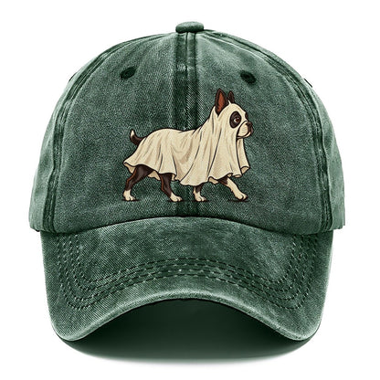 One Boston Terrier In Halloween Costume Ghost Draped In A Simple Sheet With Cut Eye Holes Halloween Dog Parade Classic Cap – Forest Mist