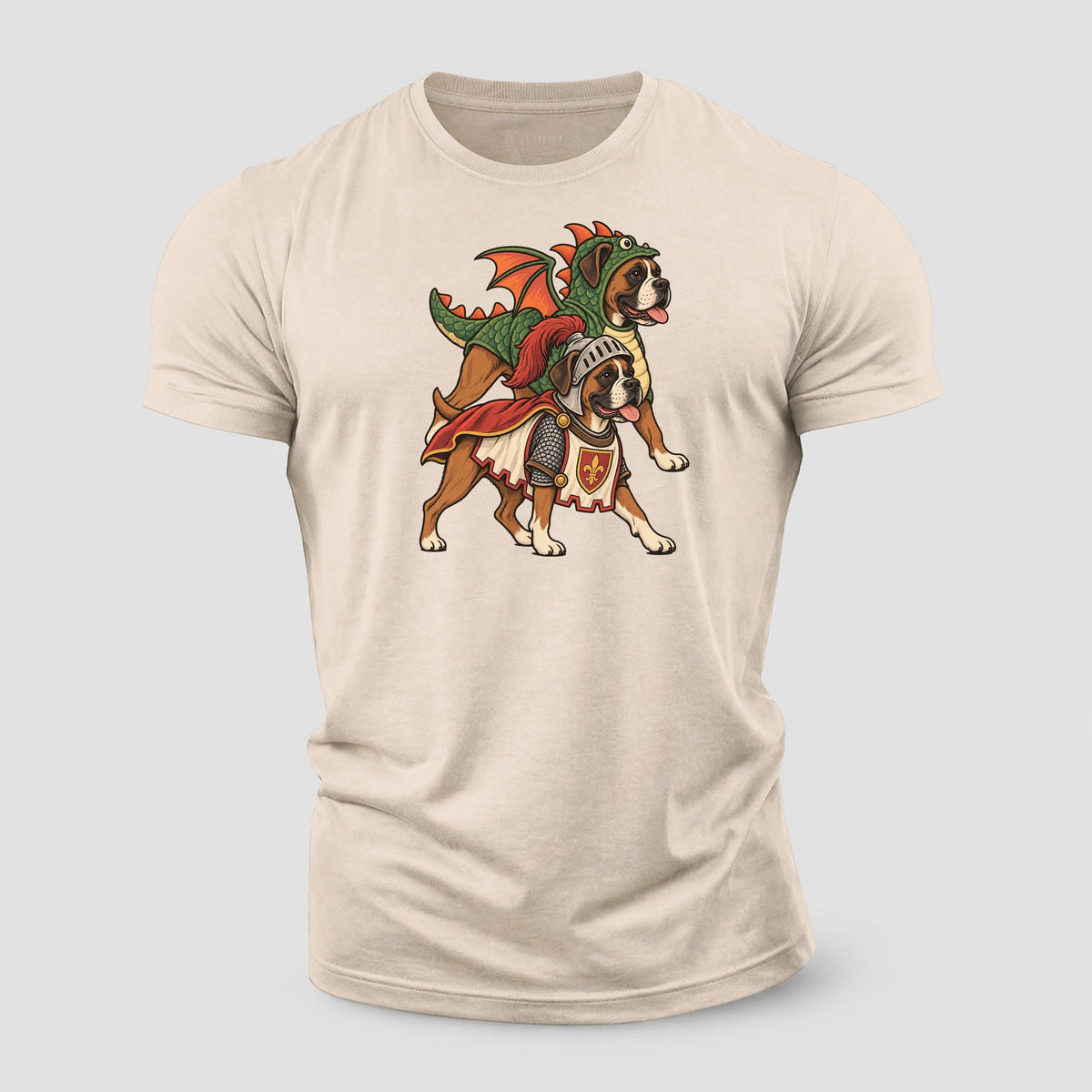 2 Boxers In Halloween Costumes Hdp 32 Parade Lineup Halloween Dog Parade Cotton T-Shirt – Sand