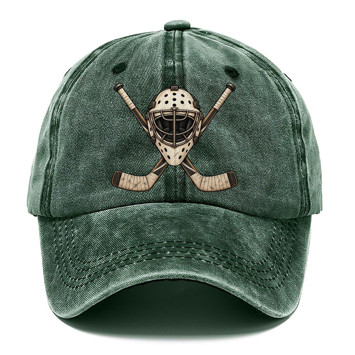 Goalie Mask And Crossed Sticks Character Club Classic Cap – Forest Mist