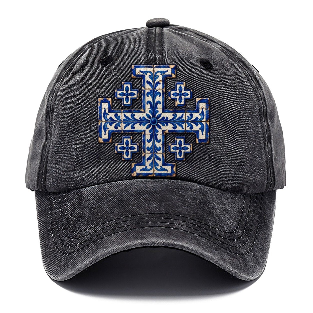 Blue And White Glazed Tile Jerusalem Cross Classic Cap – Graphite