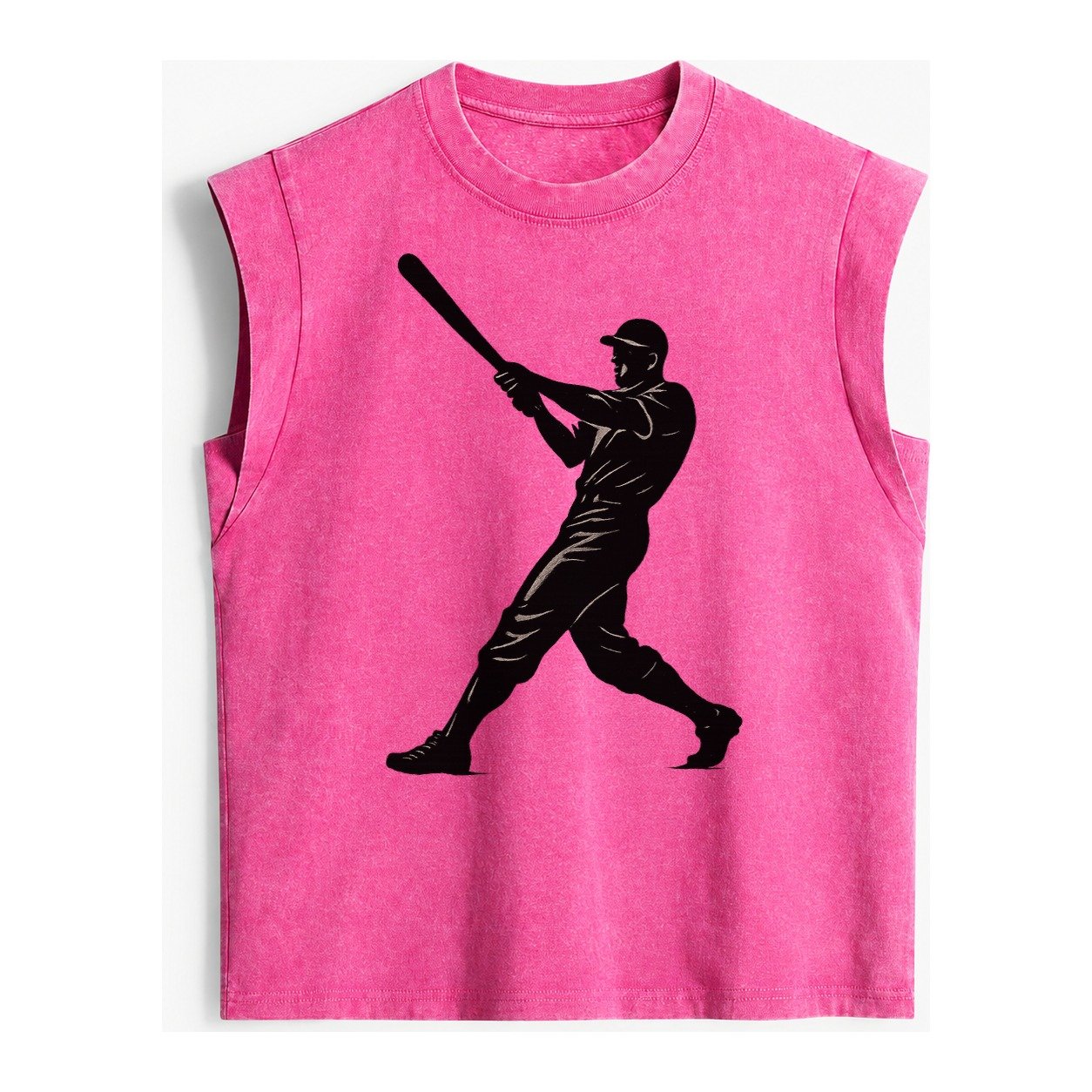 Baseball Batter In Full Swing Vintage Washed Tank – Pink