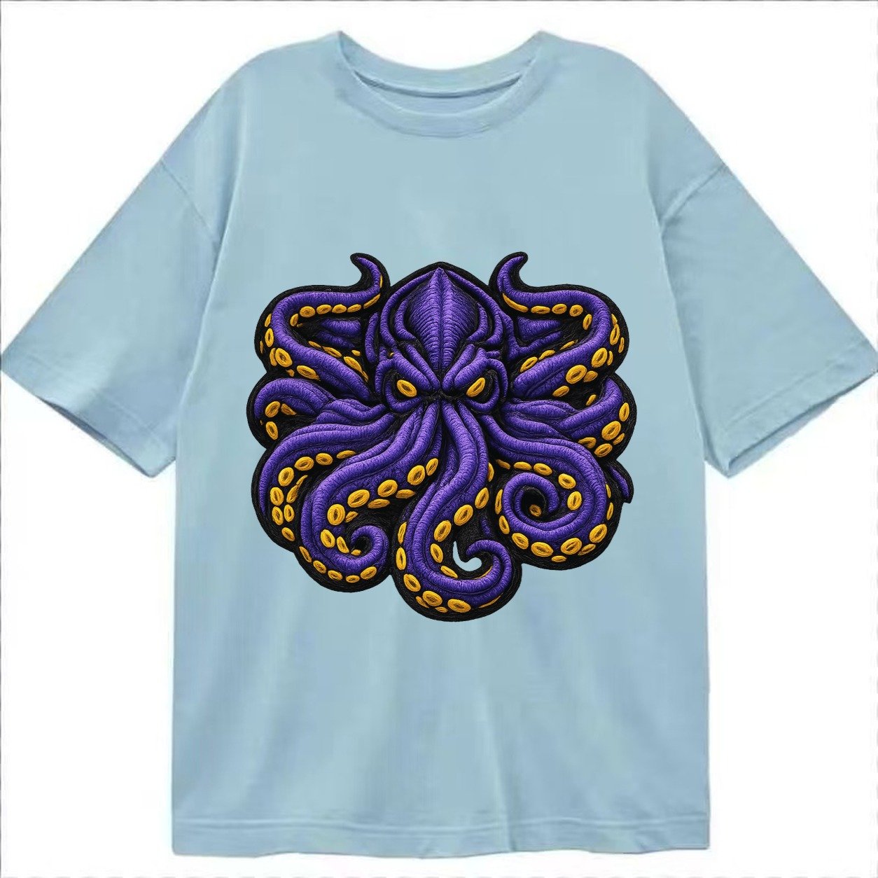Embroidered Patch Design Kraken Tentacles Sea Monster In Pur Classic T-shirt – Light Blue