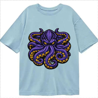 Embroidered Patch Design Kraken Tentacles Sea Monster In Pur Classic T-shirt – Light Blue