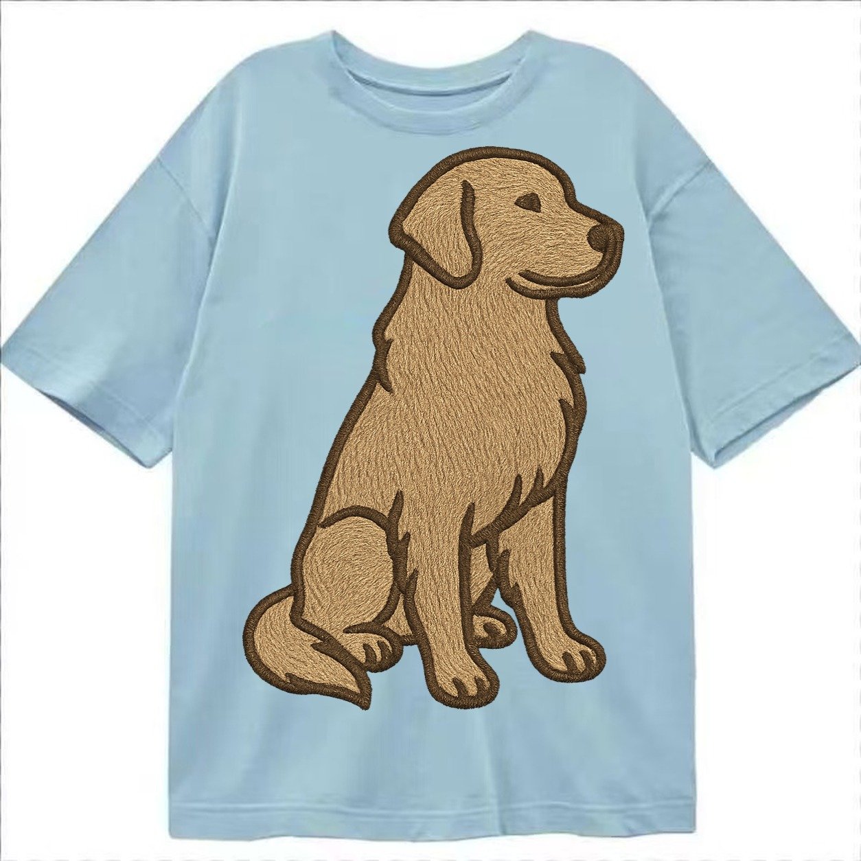 Golden Retriever Classic Golden Embroidered Sitting Pose Classic T-shirt – Light Blue