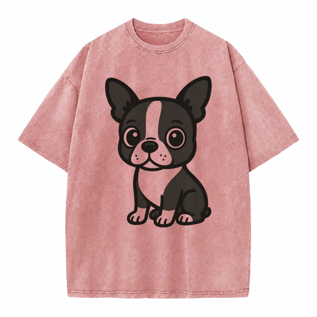 Boston Terrier Black And White Sitting Pose With Tuxedo Mark Vintage T-shirt – Dusty Rose