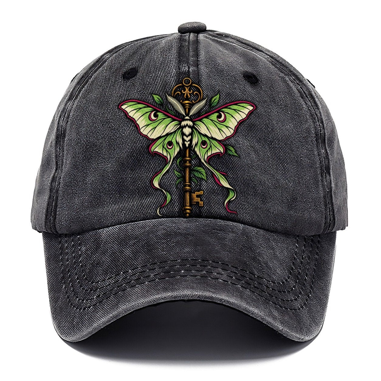 Luna Moth Over An Iron Key Witch Magic Classic Cap – Graphite