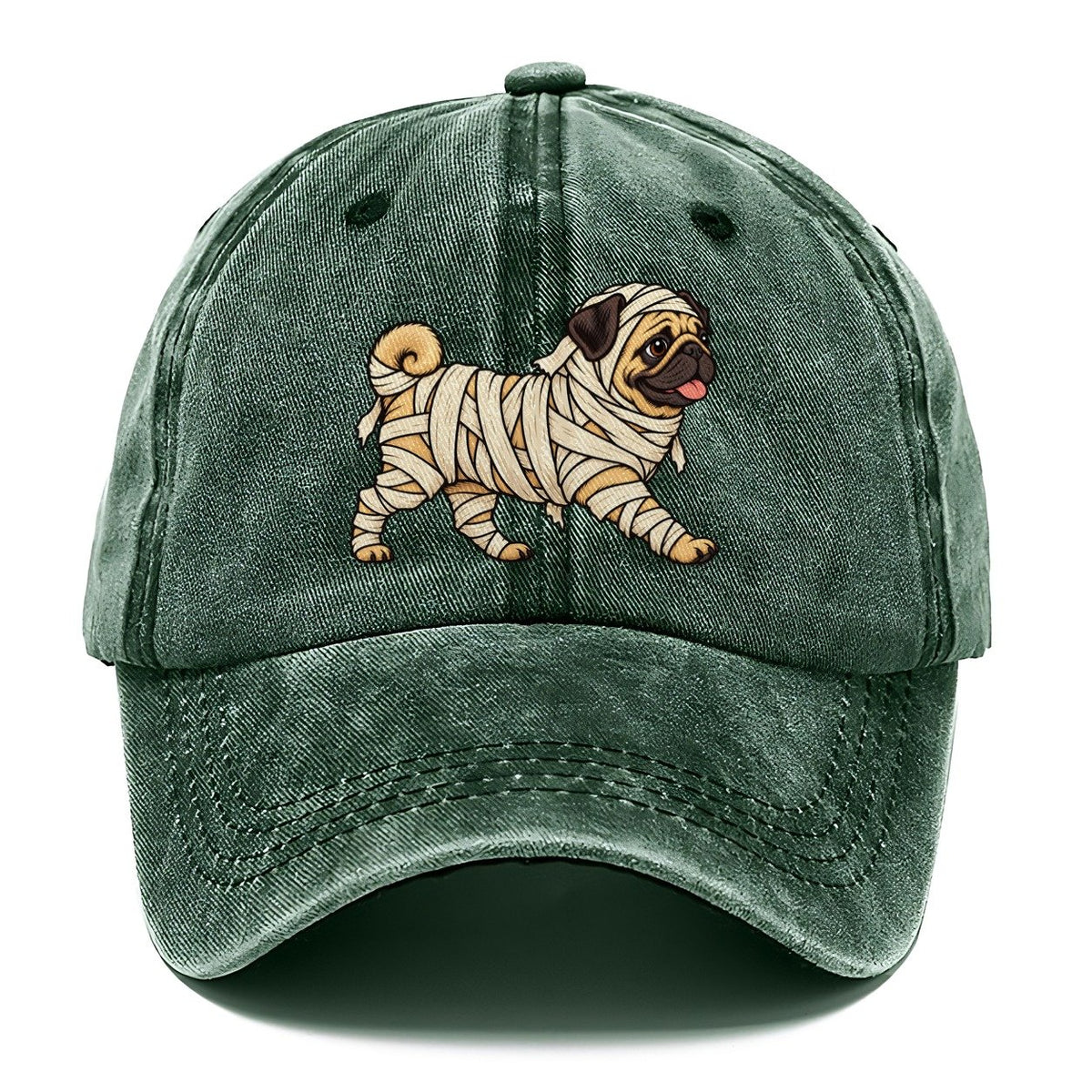 One Pug In Halloween Costume Mummy Wrapped In Bandages Halloween Dog Parade Classic Cap – Forest Mist