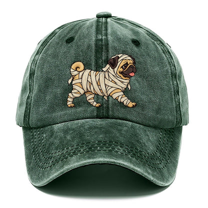 One Pug In Halloween Costume Mummy Wrapped In Bandages Halloween Dog Parade Classic Cap – Forest Mist