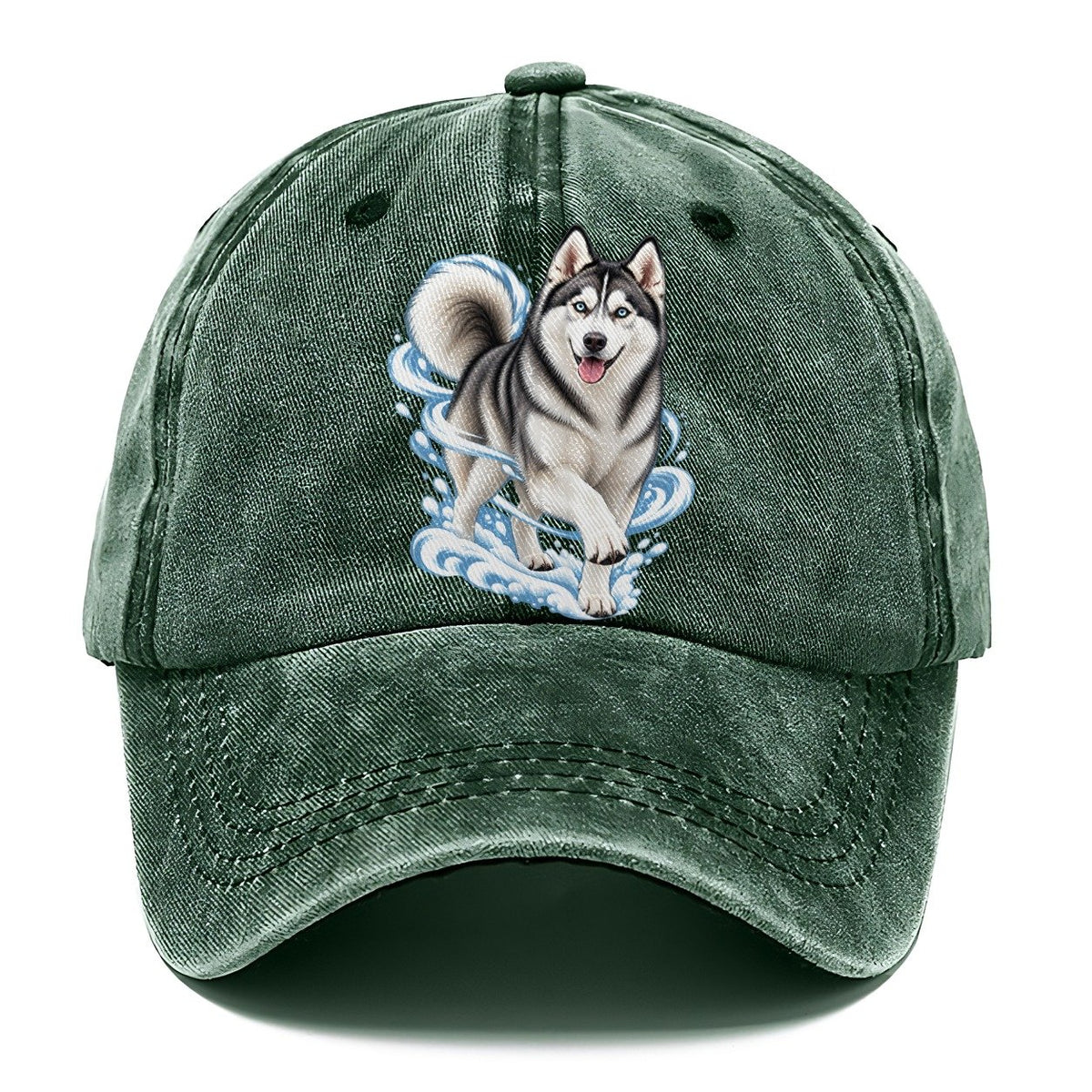 Blue-Eyed Husky Snow Swirl Classic Cap – Forest Mist