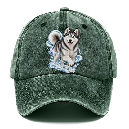Blue-Eyed Husky Snow Swirl Classic Cap – Forest Mist