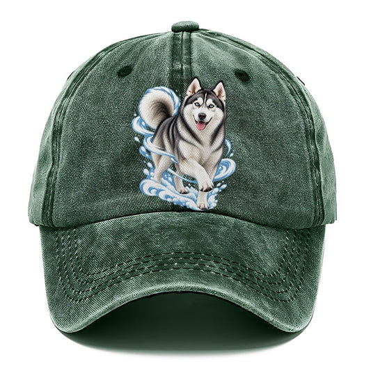 Blue-Eyed Husky Snow Swirl Classic Cap – Forest Mist