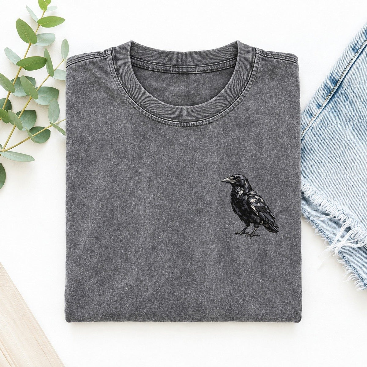 Raven Left Chest Vintage T-shirt – Grey
