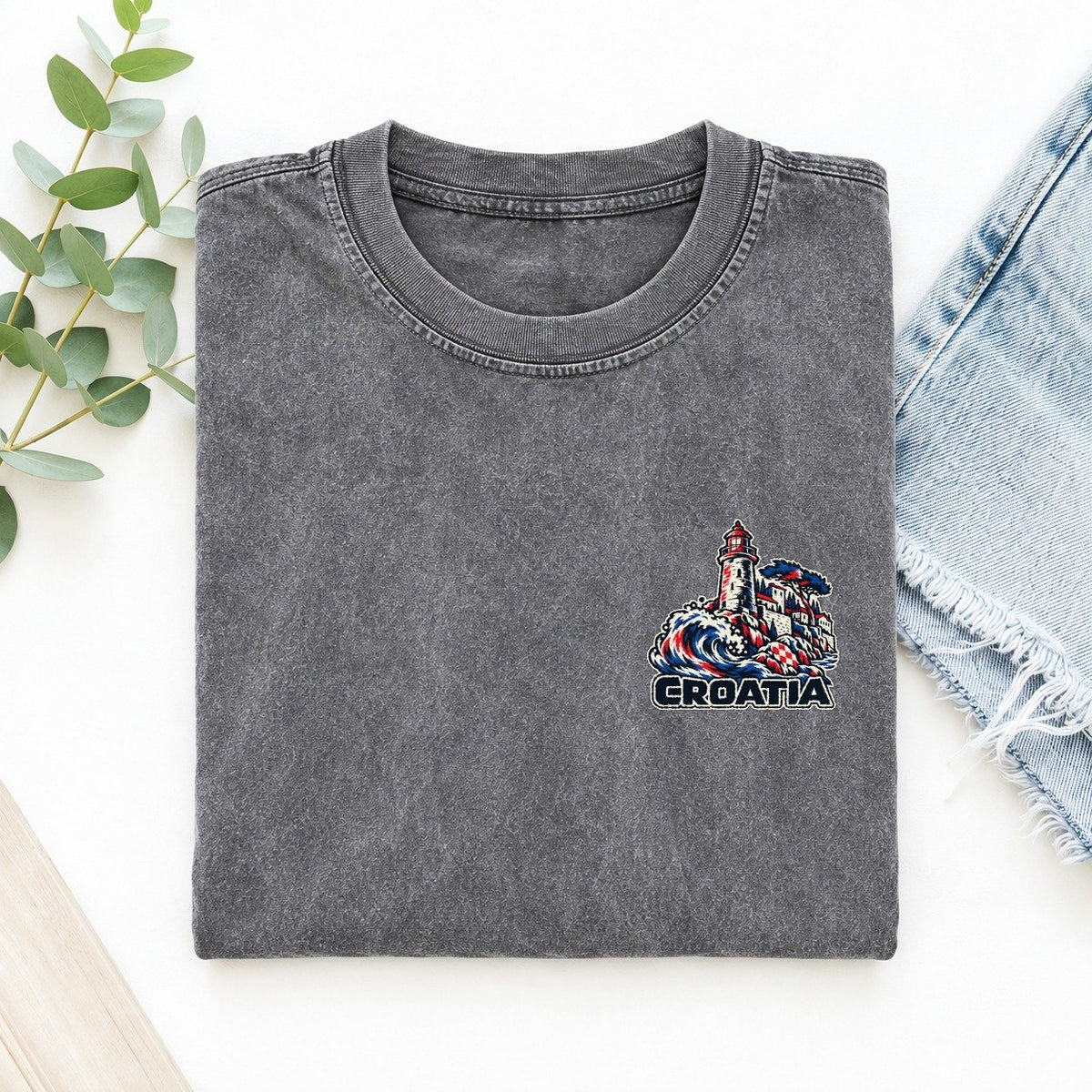 Croatia Country Pride Left Chest Vintage T-shirt – Grey