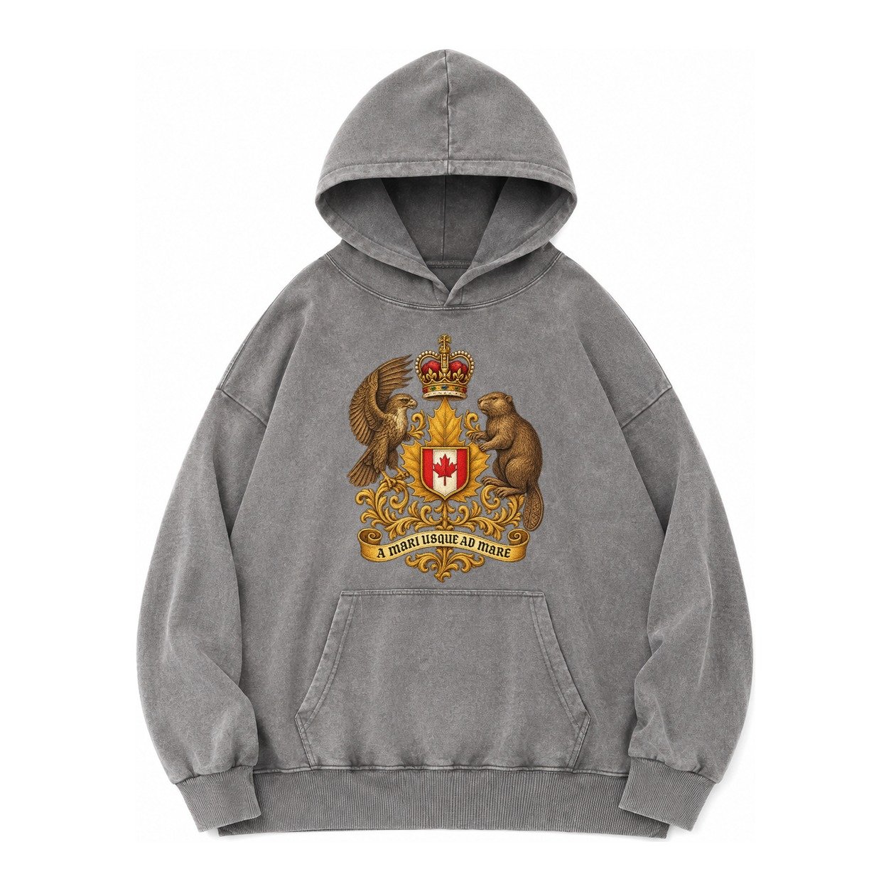 Canada Heritage Maple Badge Vintage Washed Hoodie – Grey