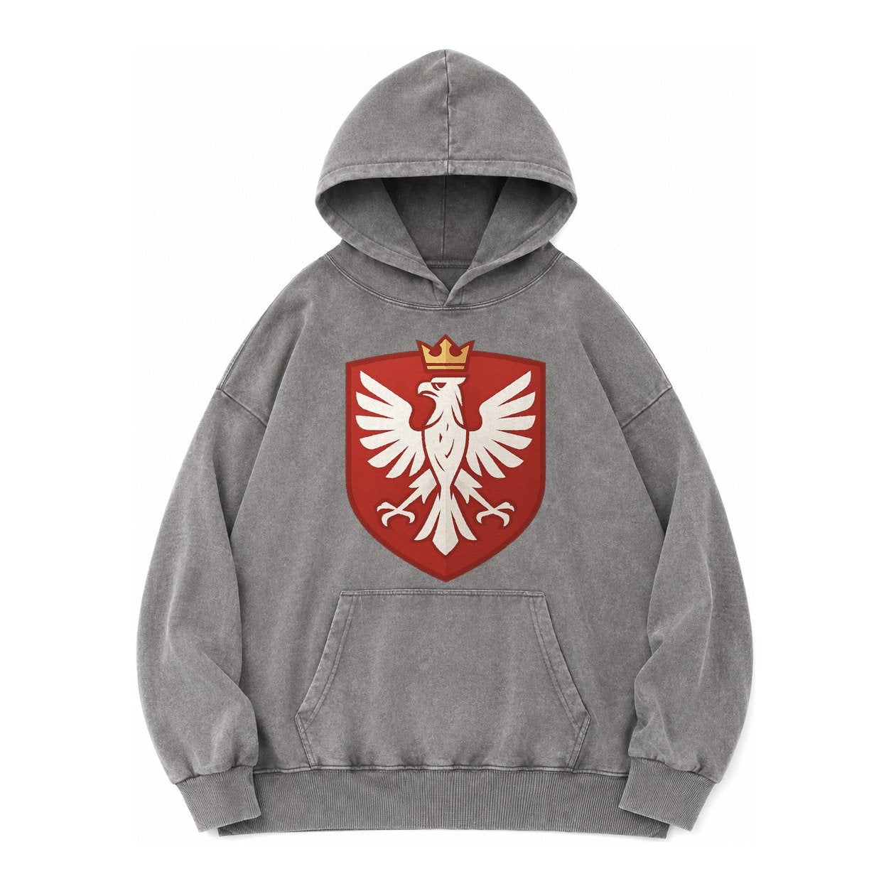 Poland White Eagle Vintage Washed Hoodie – Grey