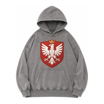 Poland White Eagle Vintage Washed Hoodie – Grey