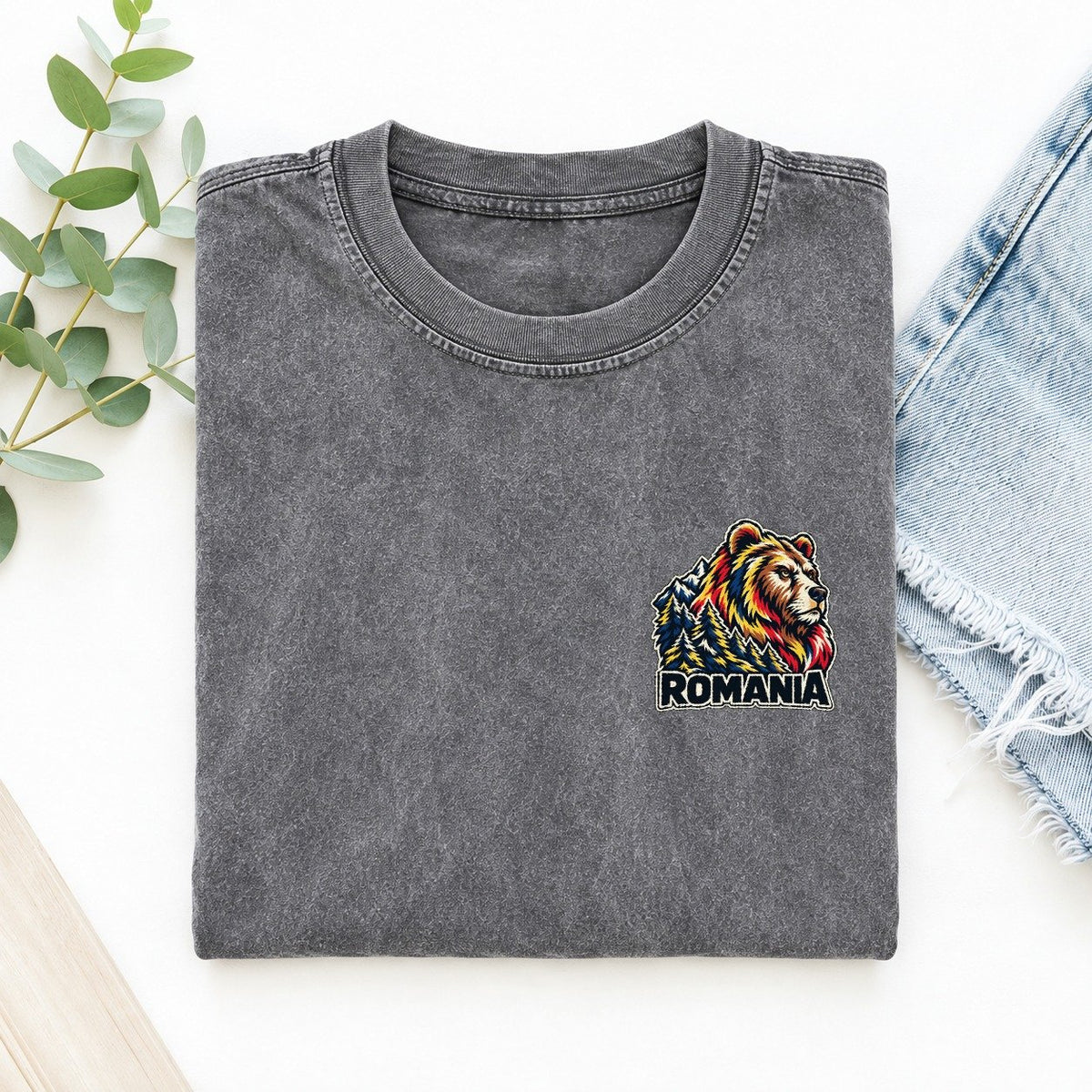 Romania Country Pride Left Chest Vintage T-shirt – Grey