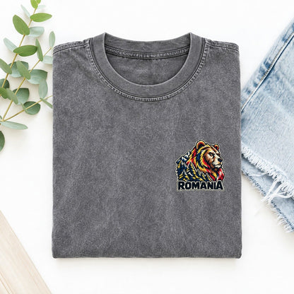 Romania Country Pride Left Chest Vintage T-shirt – Grey