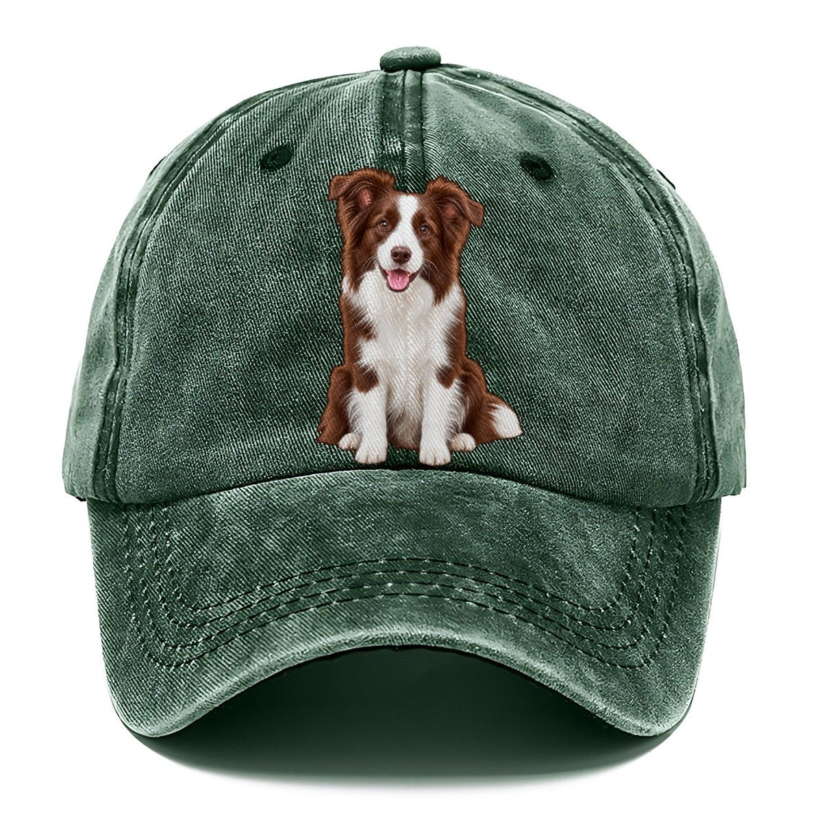 Brown And White Border Collie Classic Cap – Forest Mist