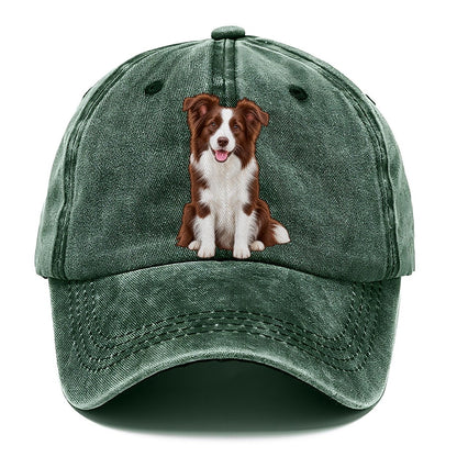 Brown And White Border Collie Classic Cap – Forest Mist
