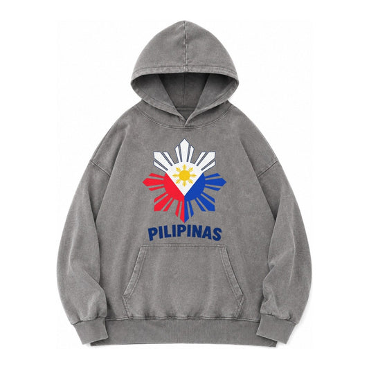 Philippines Sun Stars Vintage Washed Hoodie – Grey