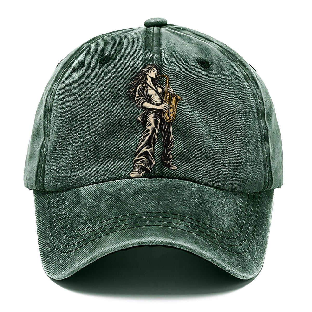 Woman Playing Saxophone Classic Cap – Forest Mist