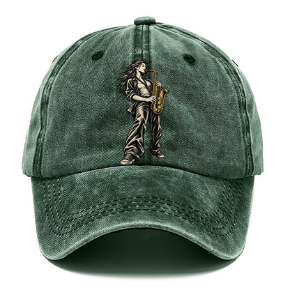 Woman Playing Saxophone Classic Cap – Forest Mist