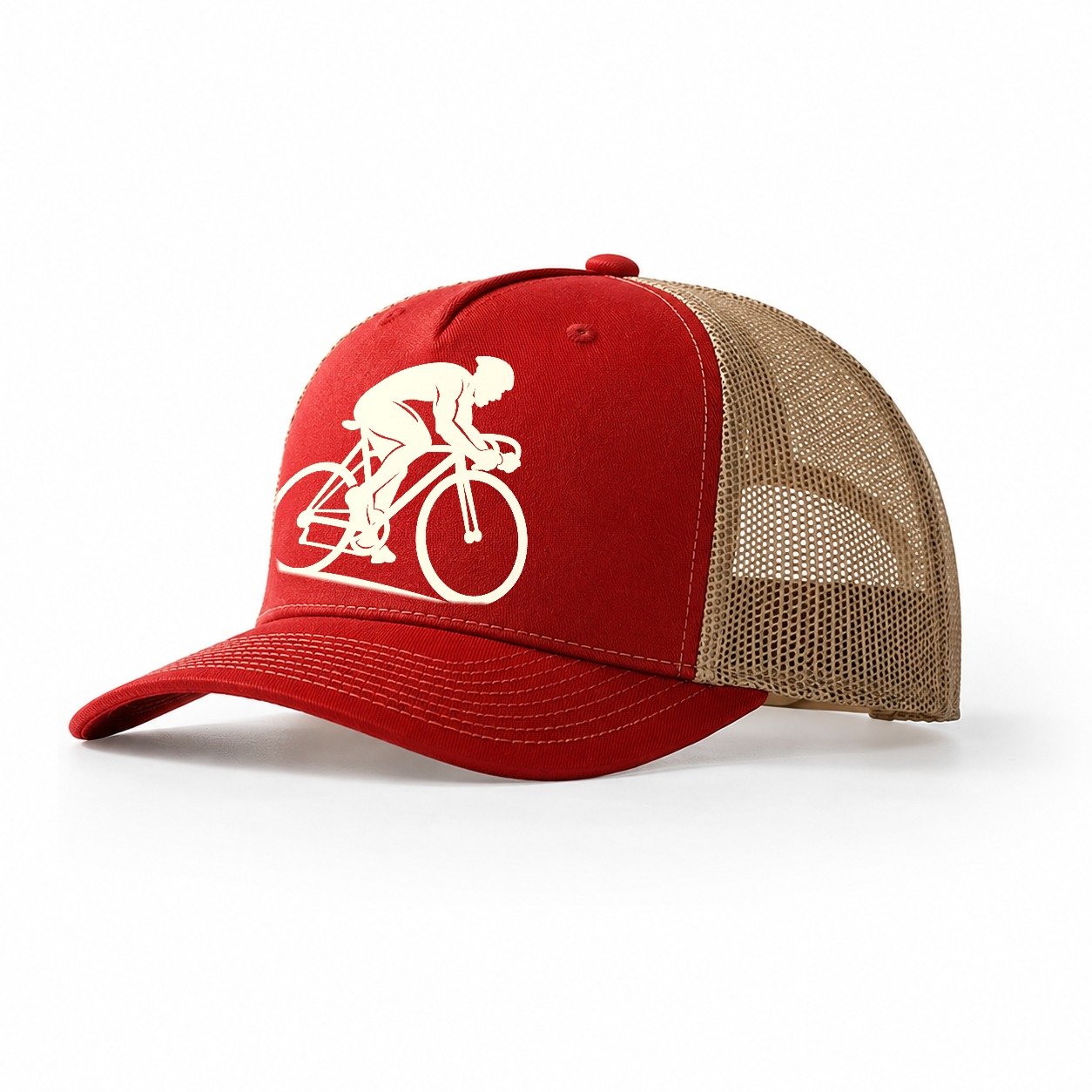 Sprint Cyclist Racing Stance Trucker Hat – Red-Khaki