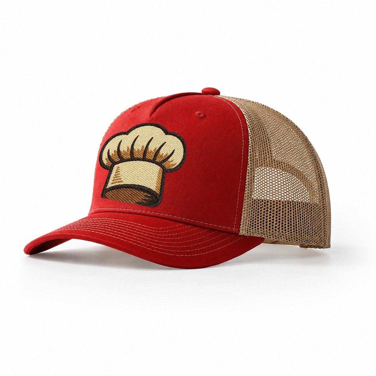 Chef Toque Pleats Embroidered 2a1da8 Trucker Hat – Red-Khaki