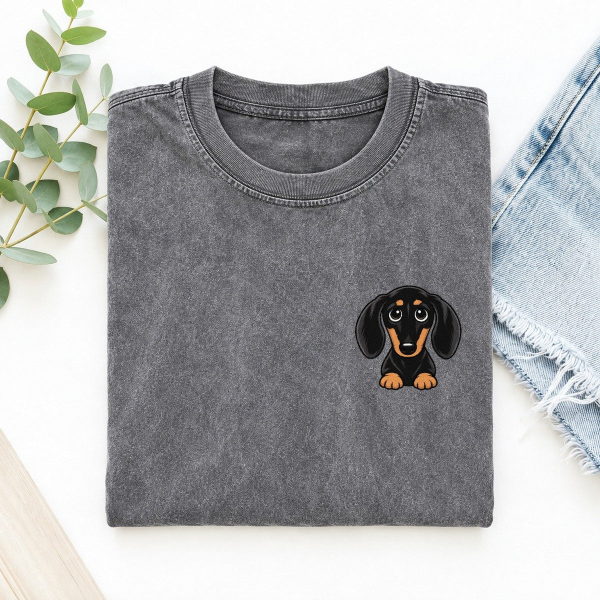 Retro Dachshund Left Chest Vintage T-shirt – Grey