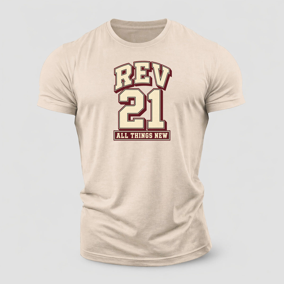 Revelation 21 Varsity Chapel Varsity Cotton T-Shirt – Sand