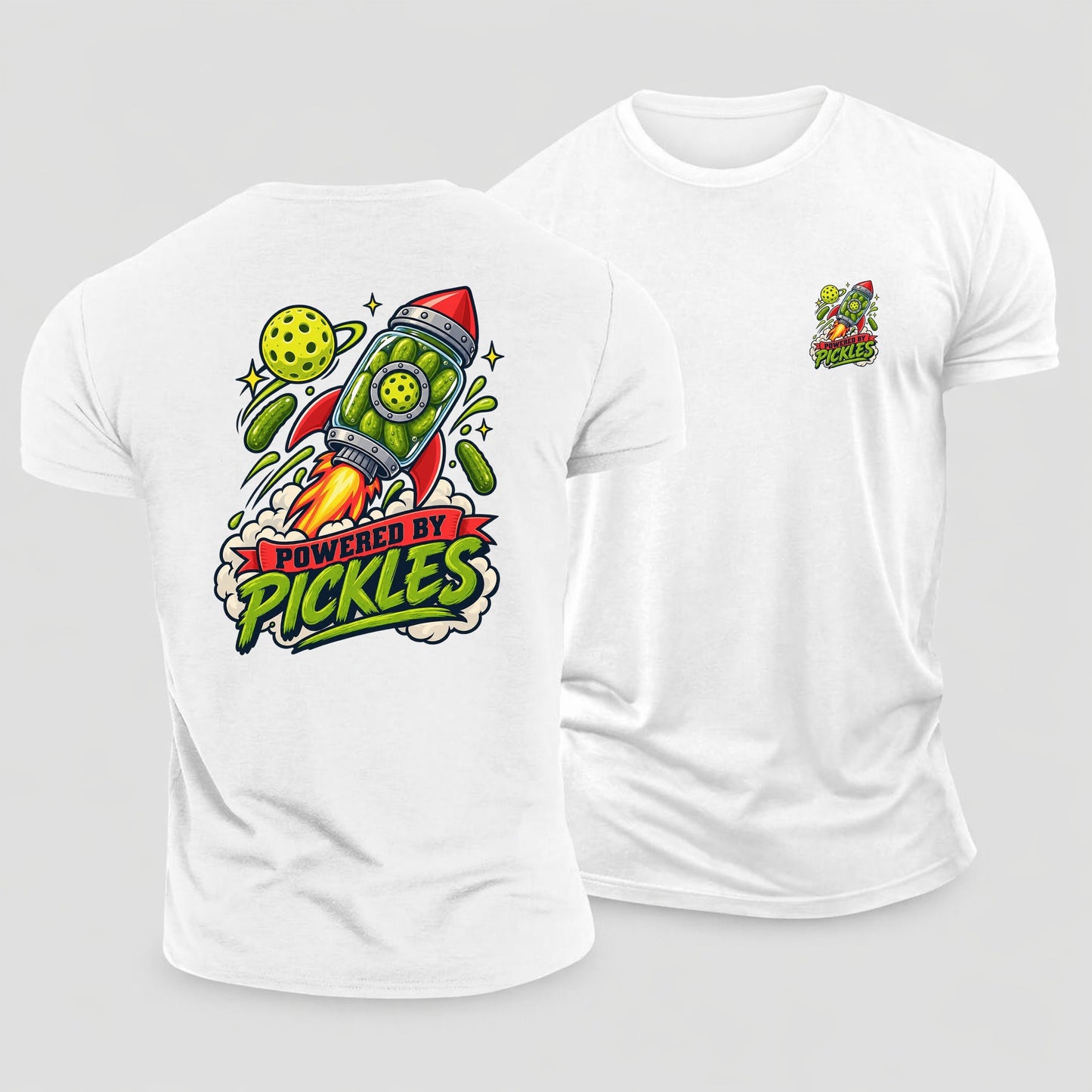 Powered By Pickles Pickleball Life Cotton T-Shirt – White