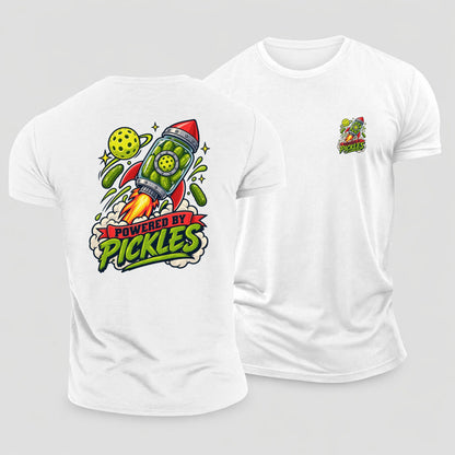 Powered By Pickles Pickleball Life Cotton T-Shirt – White