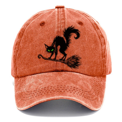Black Cat Arched On A Broomstick Witch Magic Classic Cap – Terracotta Clay