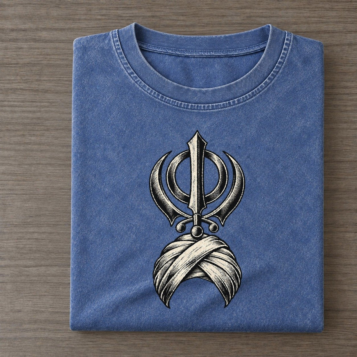 Sikh Khanda And Turban Wrap World Faiths Ink Figures Vintage T-shirt – Washed Blue