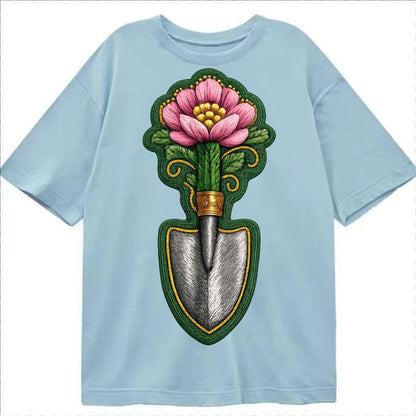 Embroidered Patch Design Gardening Trowel Flower Garden Tool Classic T-shirt – Light Blue