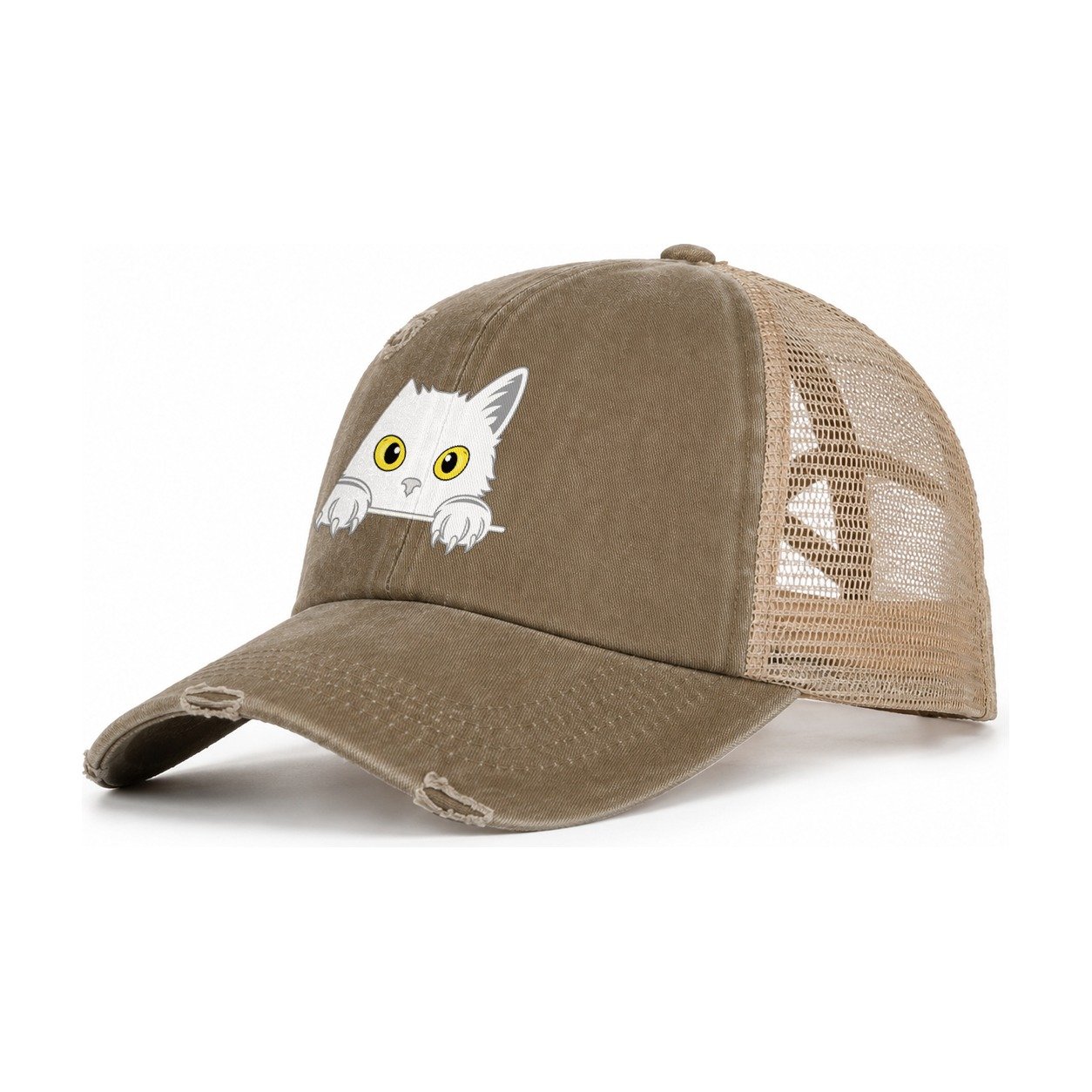 Black Cat Women's Ponytail Trucker Hat – Taupe Khaki