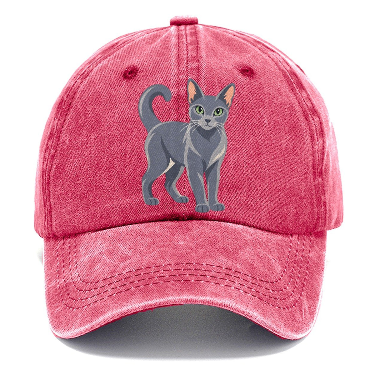 Realistic Russian Blue Cat Portrait Standing Three Quarter Classic Cap – Pomegranate Blush