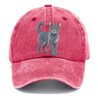 Realistic Russian Blue Cat Portrait Standing Three Quarter Classic Cap – Pomegranate Blush